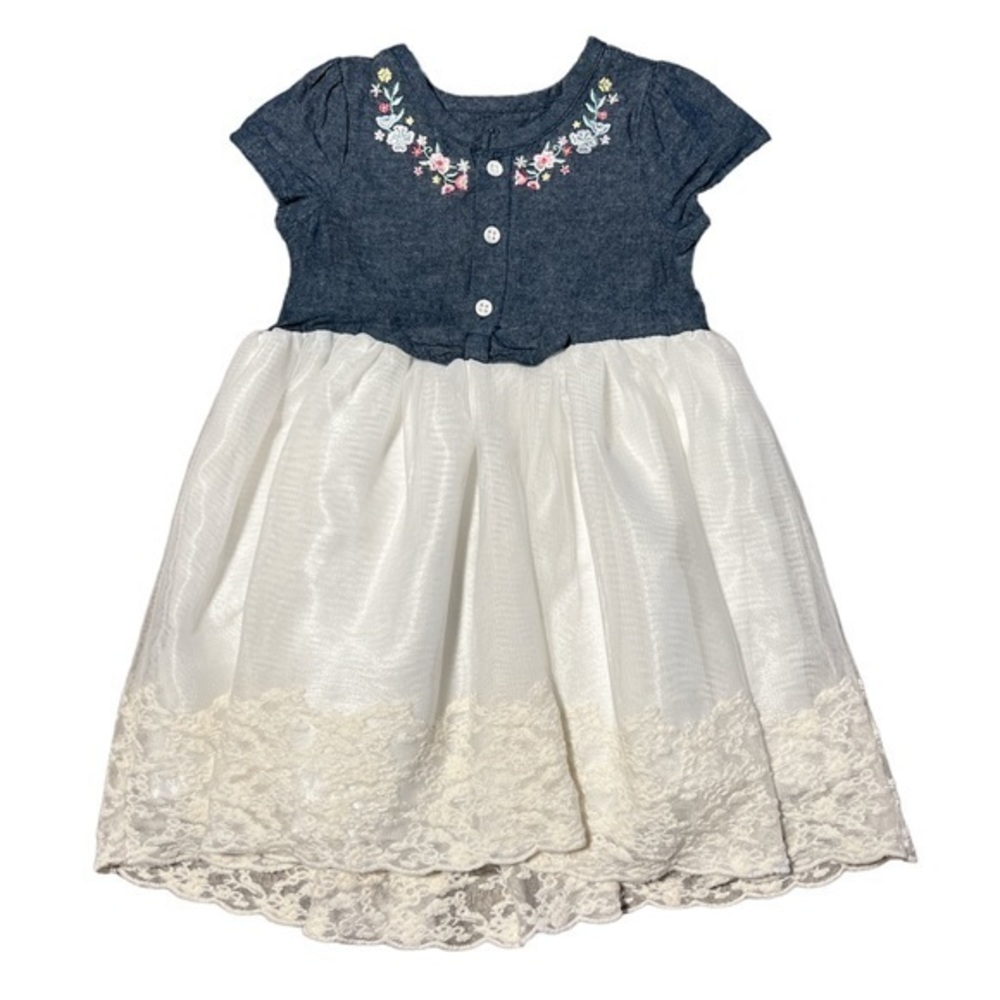 Baby Starters Chambray Embroidered Flowers Lace‎ Dress Sz. 12M